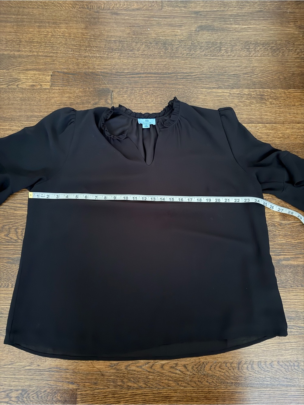 CeCe Black Ruffle Neck Short Sleeve Blouse - Picture 4 of 6